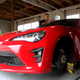 Setting up the car on practice day.